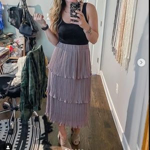 Tiered Pleated Midi Skirt